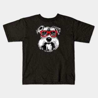 Cute Schnauzer Nerd Red Glasses Kids T-Shirt